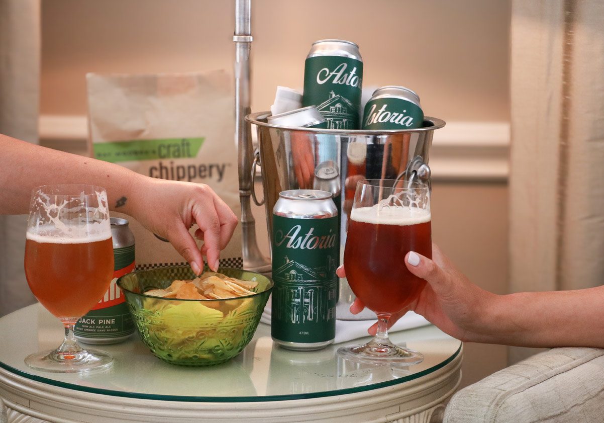 Astoria Mahogany Lager & Ray Woodey’s Sea Salt Chips